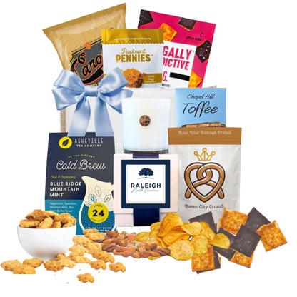 Raleigh NC welcome gift tote for realtor closing gifts, corporate relocation, and new employee onboarding from Handpicked NC
