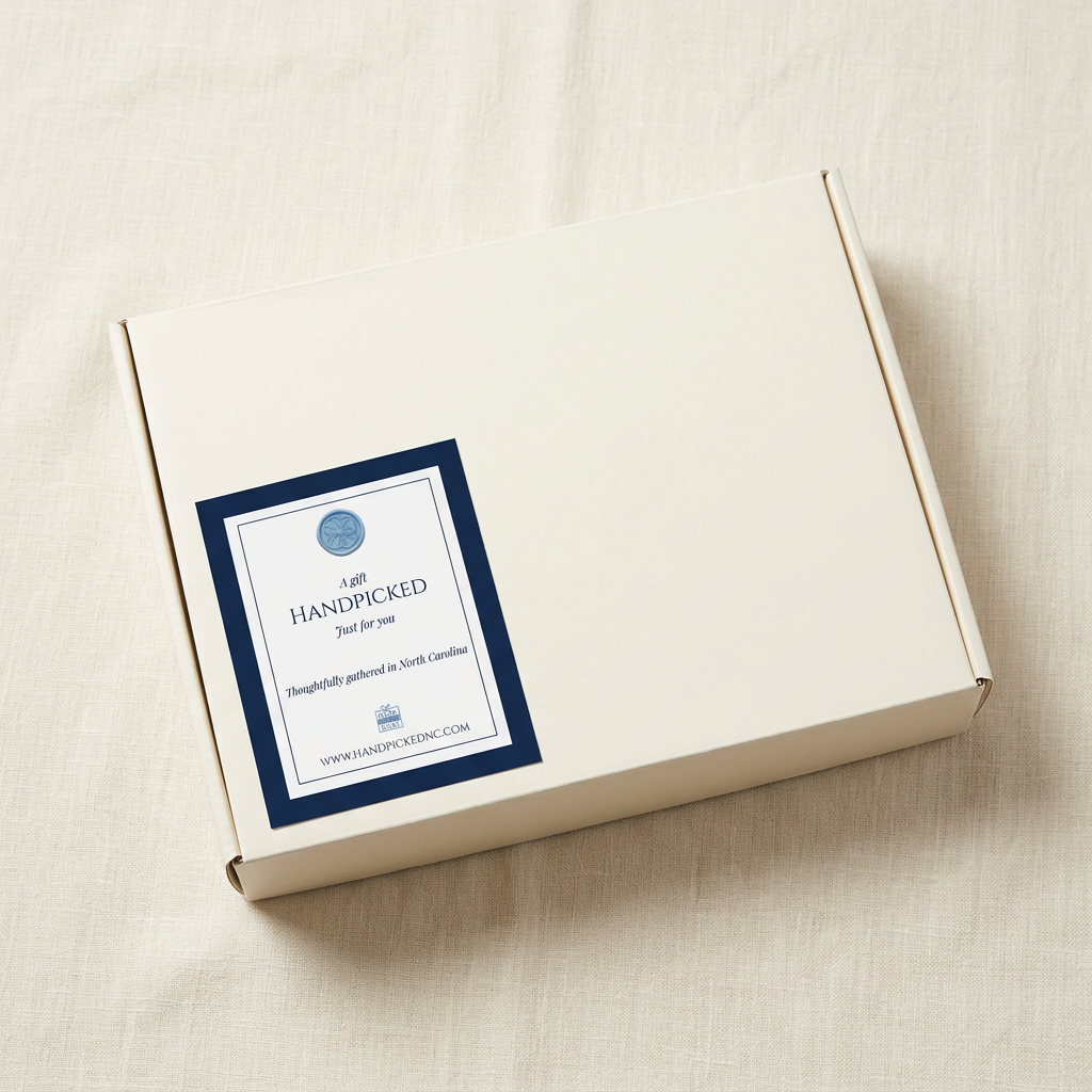 Handpicked Gifts Simplified Collection gift box with wax-seal sticker, Carolina gifts that ship free