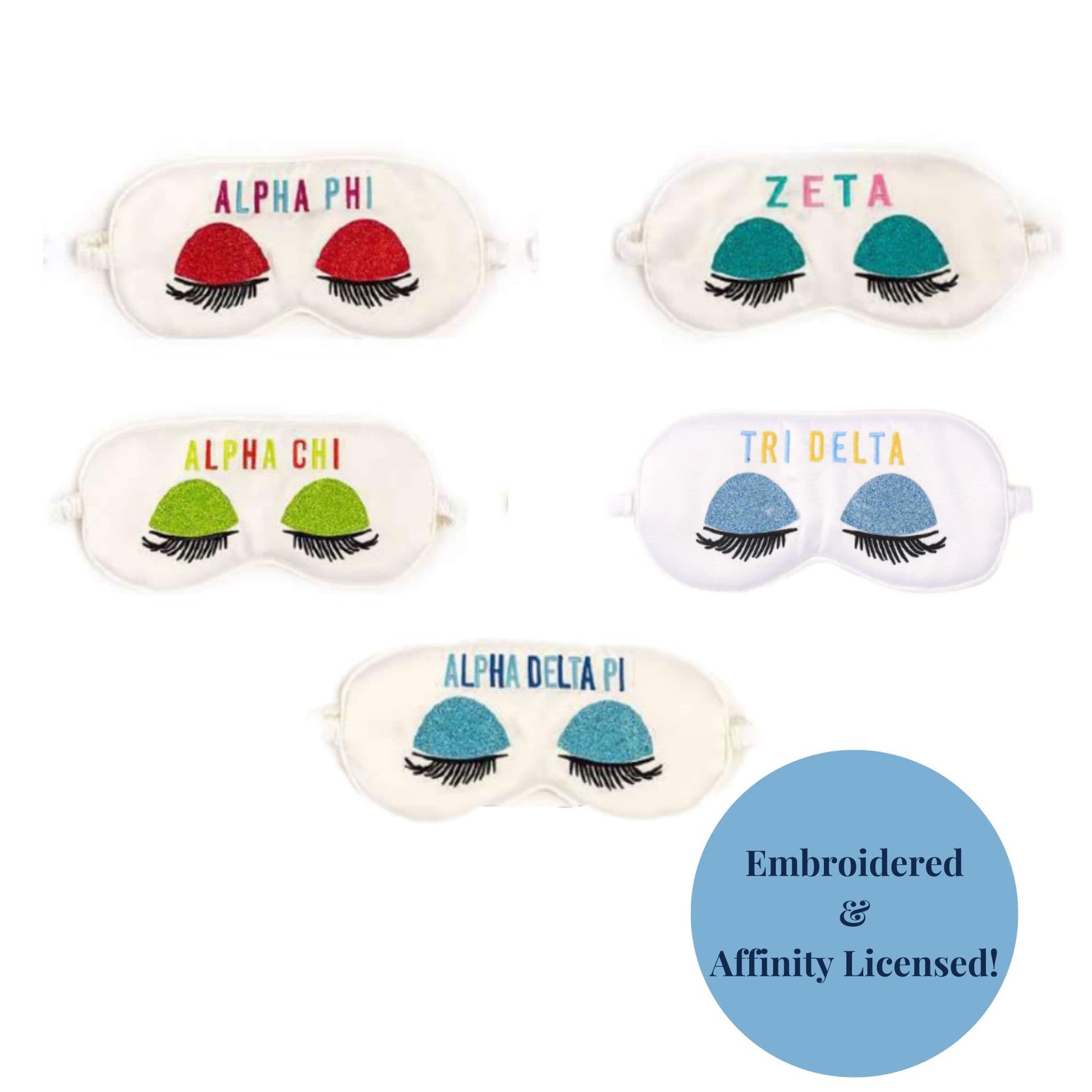 Sorority sleep eye mask with Greek letters for UNC Chapel Hill students and dorm rooms