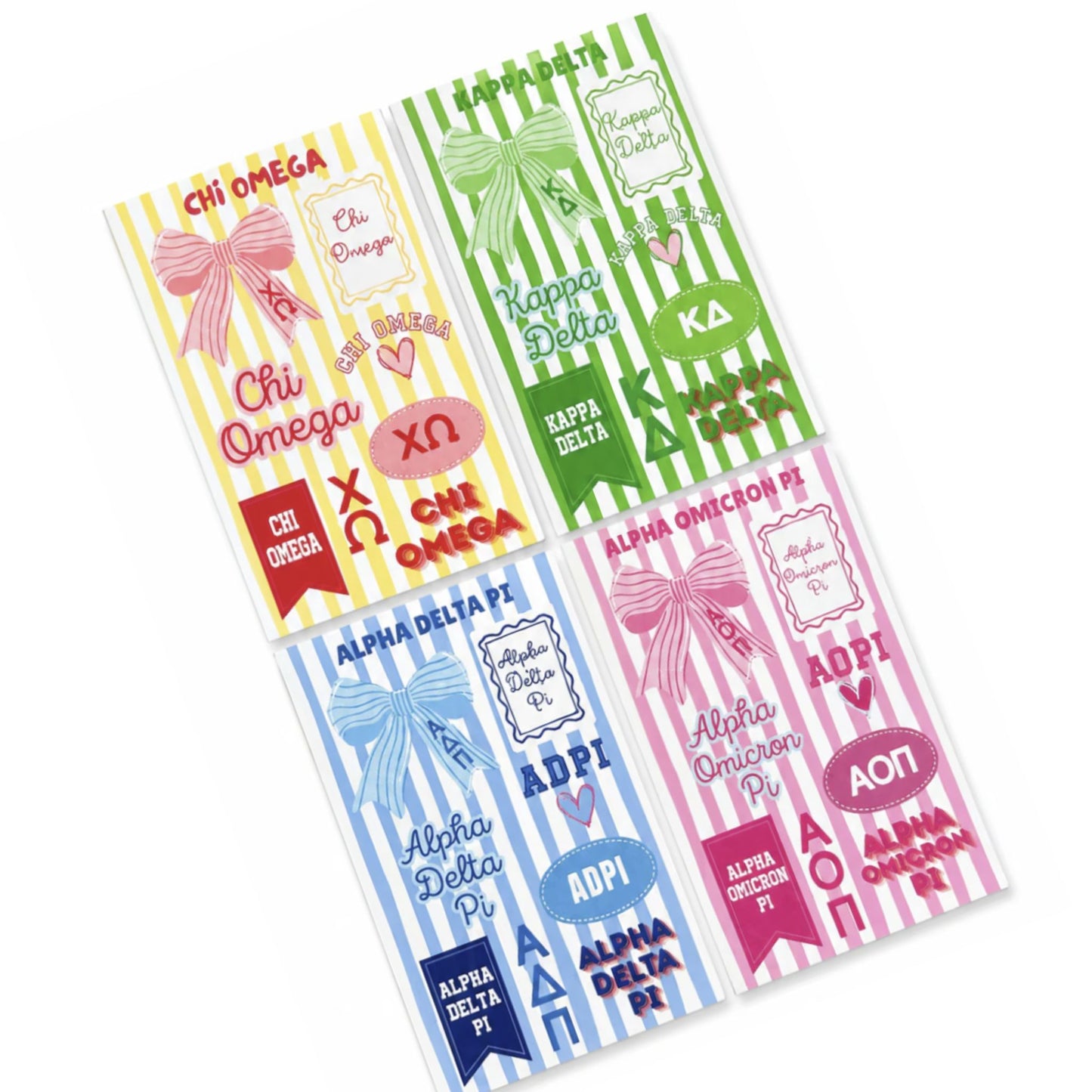 Sorority sticker sheet with letters, symbols, and designs in sorority colors