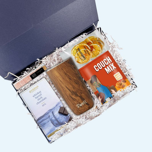 Old Fashioned gift box for men with cocktail tumbler and gourmet treats for corporate gifts