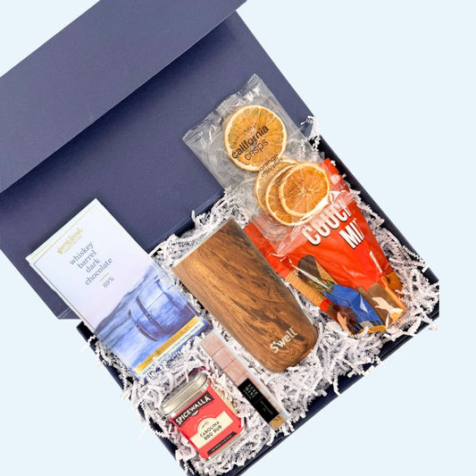 Old Fashioned gift box for men with cocktail tumbler and gourmet treats for corporate gifts