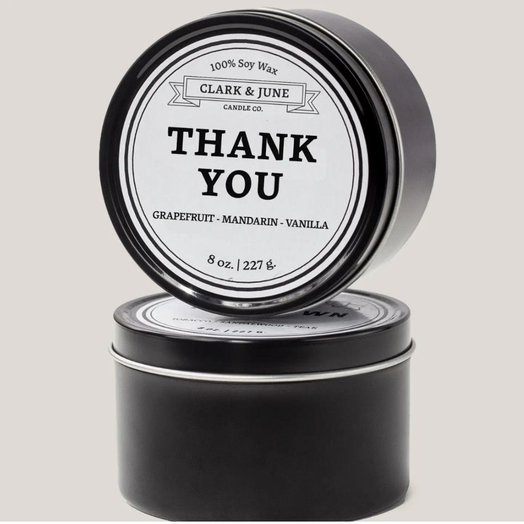 Thank you candle hand-poured by UNC alumna in North Carolina artisan gift baskets