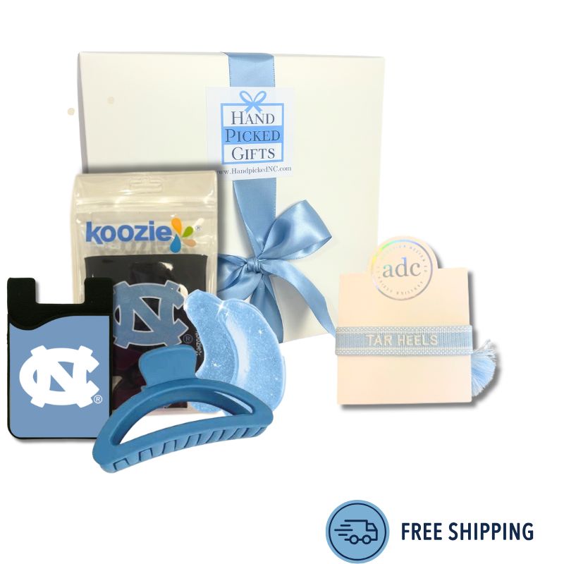 UNC Carolina Girl gift box with Tar Heels essentials for Chapel Hill students and sorority gifts