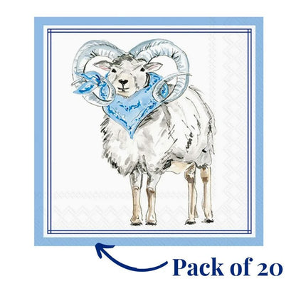 Watercolor ram napkins for UNC Chapel Hill gift baskets and Tar Heel alumni gifts
