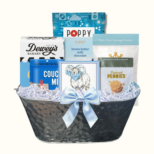 UNC snack gift basket with North Carolina artisan treats and Tar Heels game day essentials