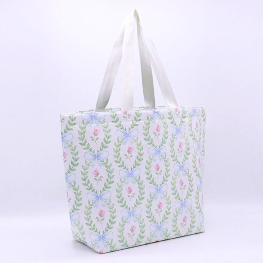 UNC sorority insulated tote with floral print and gold Greek letters for Chapel Hill students