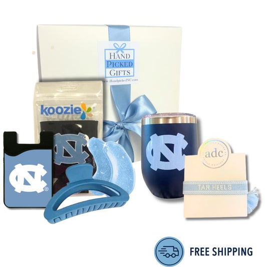 UNC Carolina Girl gift box with Tar Heels essentials for Chapel Hill students and sorority gifts