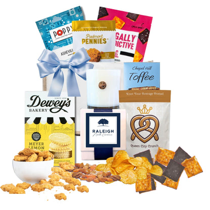 Raleigh NC welcome gift tote for realtor closing gifts, corporate relocation, and new employee onboarding from Handpicked NC