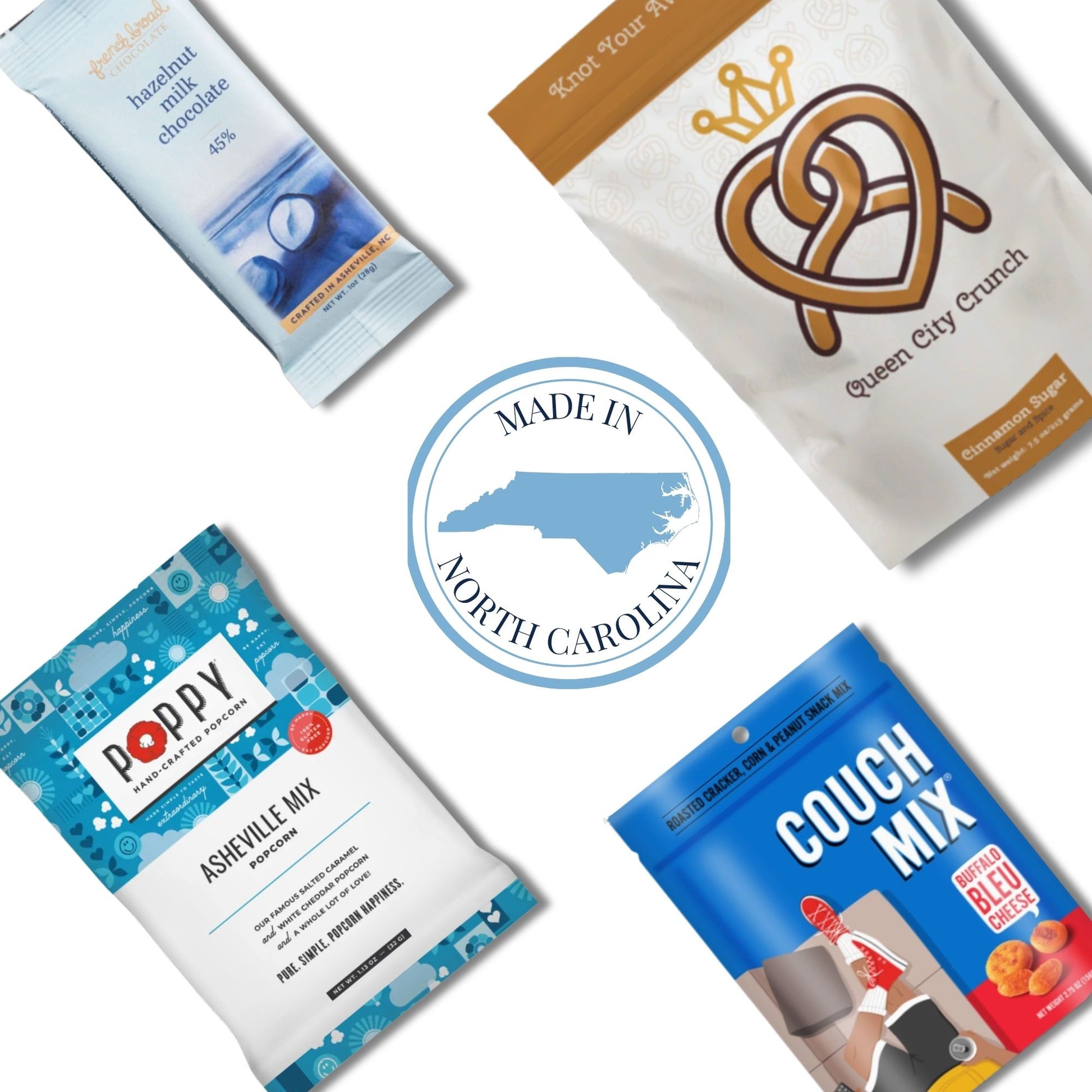 Carolina welcome gift basket contents with North Carolina specialty foods and custom notepad