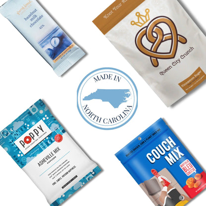 Carolina welcome gift basket contents with North Carolina specialty foods and custom notepad